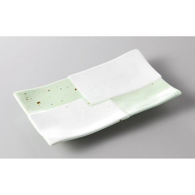 Japanese Seto Ware Modern Checkered Rectangular Grilled Fish Plate 21.5cm