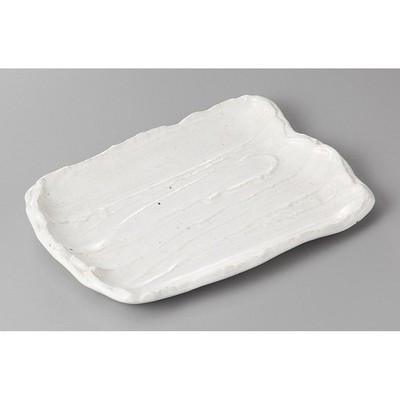 Japanese Mino Ware White Glaze Rough Carved Rectangular Grilled Fish Plate 22cm