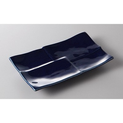 Japanese Seto Ware Indigo Checkered Rectangular Sushi Sashimi Plate 22.1cm