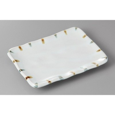 Japanese Seto Ware Two Tone Brush Rim Rectangular Grilled Fish Plate 22cm