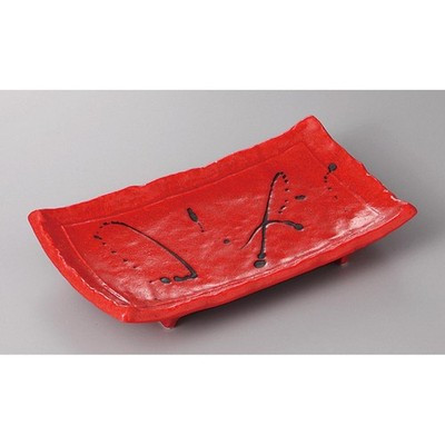 Japanese Mino Ware Red Glaze Black Splash Rectangular Grilled Fish Plate 22.5cm