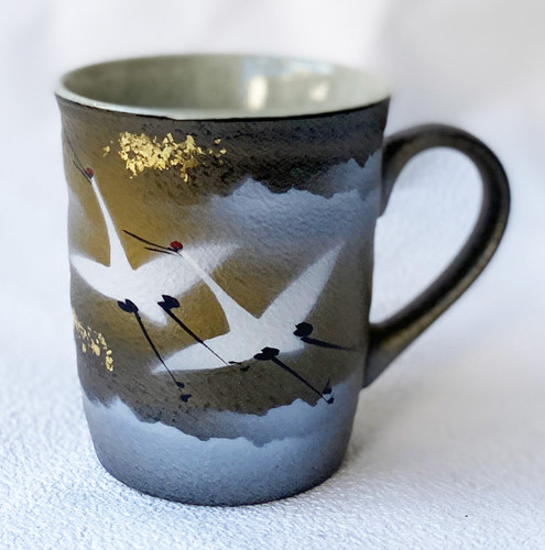 Kutani yaki Japanese Ceramic Coffee Tea Mug cup Crane Goldfoil Japan