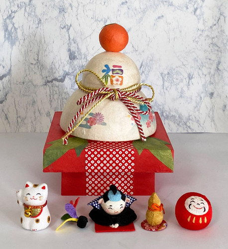 Kyoto New Year Figure Japanese paper Kagami Mochi Rice cake Maneki neko Darma