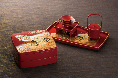 Jubako Bento Box Kyo style Red Lunch Box Yamanaka lacquerware Japan w/4 case