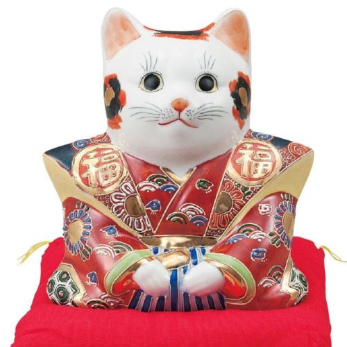 Maneki neko Japanese Lucky Cat Kutani yaki Fukusuke 17cm Hand painted