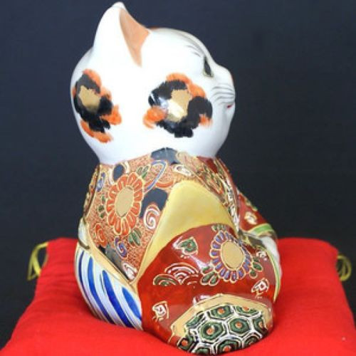 Maneki neko Japanese Lucky Cat Kutani yaki Fukusuke 17cm Hand painted
