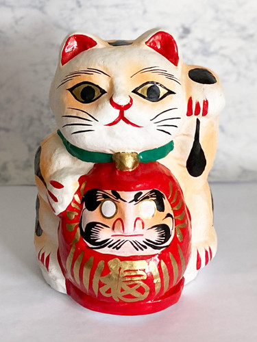 Maneki neko Japanese lucky cat HARIKO kyoto Papier-mache Chigiri