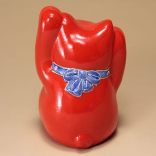 Maneki neko Japanese lucky cat Kutani porcelain red cat lucky item 11.5cm