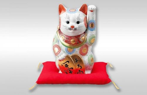 Excellent Maneki neko lucky cat Kutani yaki 10' Koban shiromori from japan