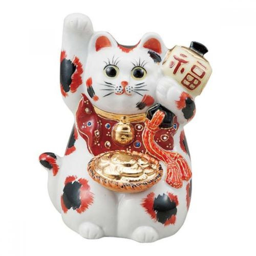 Maneki neko Japanese lucky cat Kutani yaki 4' Fuku Koban from japan