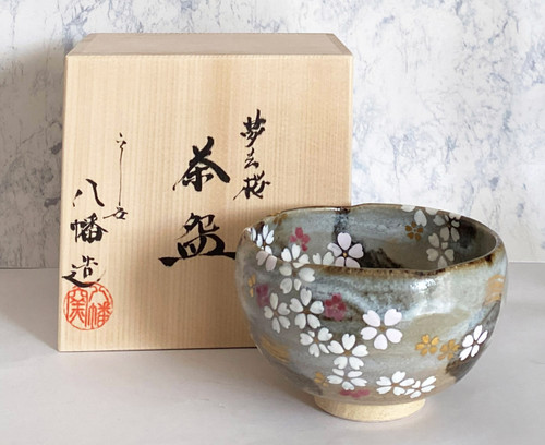 CHAWAN japanese Matcha green tea bowl KYO KIYOMIZU yaki SAKURA