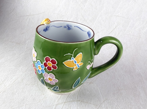 Kyo Kiyomizu yaki ware Mug Coffee Tea Cup auspicious Owl Fukuro Handpaint Japan