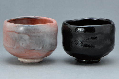 Pair Guinomi Raku Yaki Sake cup Kyo Kiyomizu yaki ware Aka Kuro Raku Japan