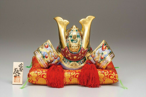 Kutani yaki Porcelain Kabuto Japanese Samurai Helmet Handcraft Kinsai Mori Art
