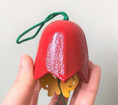 Furin Wind Chime Bell Nanbu Cast Iron Handcraft Tulips Red Made in Japan