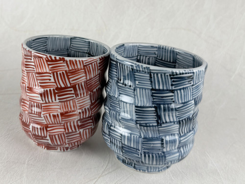 Yunomi Kyo Kiyomizu yaki porcelain Japanese tea cup set Sometsuke Akae Ajiro