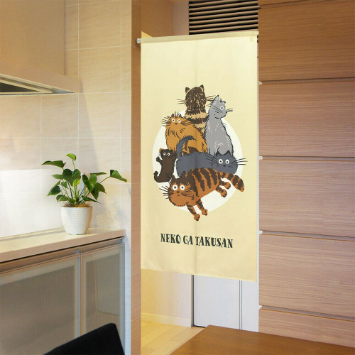 Noren Tapestry Japanese Hanging curtain Cat Neko Japan Lot of Cat Yellow Japan