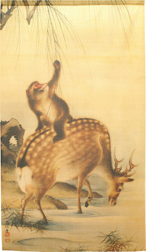 Noren Tapestry Mori Sosen Japanese door curtain 150x85cm Deer monkey japan