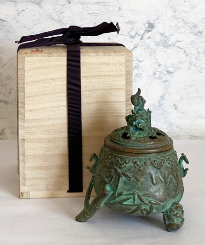 Incense burner Japanese Bronze Koro Takaoka Craft Sanyu Shishi Foo dog Japan