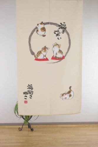 Noren Japanese hanging scroll curtain Lucky Cat Maneki Neko 85x150cm