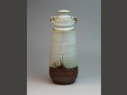 Kaki Hagi ware Japanese Pottery Flower pot Ikebana Ryokufu Handle Keizo Japan