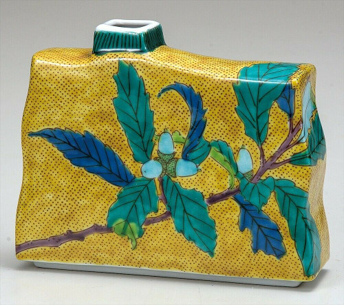 Kutani yaki ware Japanese Flower pot Vase Yoshida-ya Fruit motif Japan
