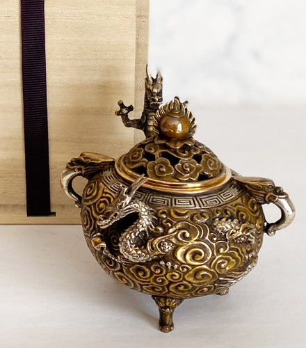 Koro Japanese Bronze Incense burner Takaoka Unryu Dragon