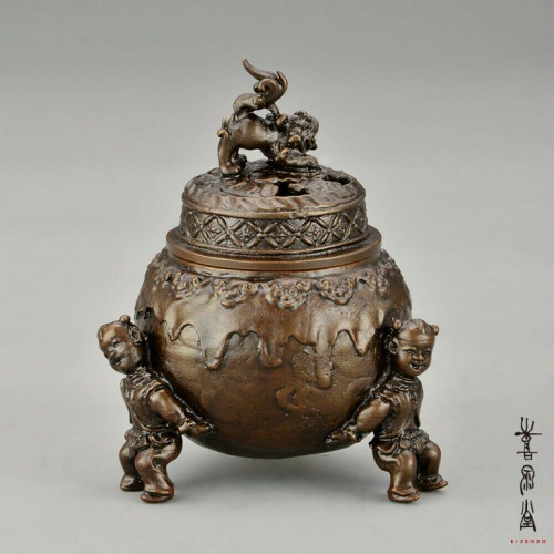 Koro Japanese Bronze Incense burner Takaoka Hakuju motif longevity