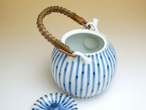 Dobin Arita yaki ware Japanese Green Tea pot Tokusa Stripe pattern 890ml Japan