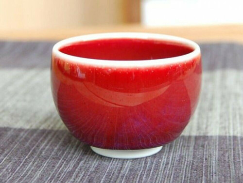 Guinomi Arita yaki ware Japanese pottery Sake Cup Shinsha Cinnabar Red Japan