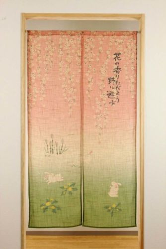 Noren Japanese hanging curtain Sakura Usagi 85*150cm from japan