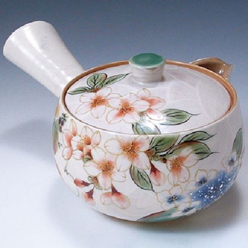 Kyusu Japanese Green Tea Pot Kyo Kiyomizu yaki ware Clower drawn Handcraft Japan
