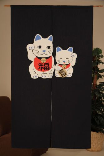 Noren Japanese hanging curtain lucky cat Maneki neko 85x 150cm made in japan