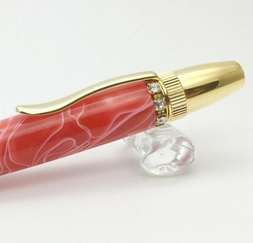 Gifu Swarovski Ring Top Acrylic Pen Japanese Ballpoint pen Red Handcraft Japan