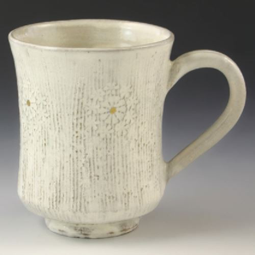 Kyo Kiyomizu yaki ware Japanese Mug Tea Coffee cup Kushime Inka White Japan