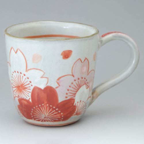 Kyo Kiyomizu yaki ware Japanese Mug Tea Coffee cup Sakura Cherry Red Japan