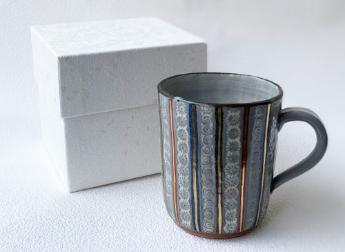 Kyo Kiyomizu Yaki ware Stripe Mishima Japanese Coffee Tea Mug Cup Japan