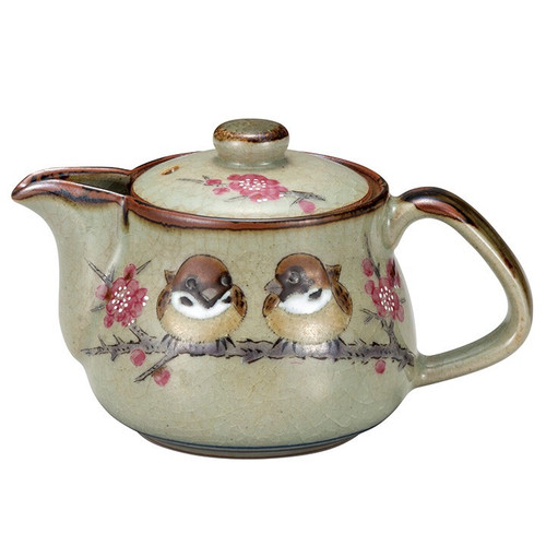 Kyusu Kutani yaki ware Japanese Green Tea pot Tree Spallow Suzume mesh strainer