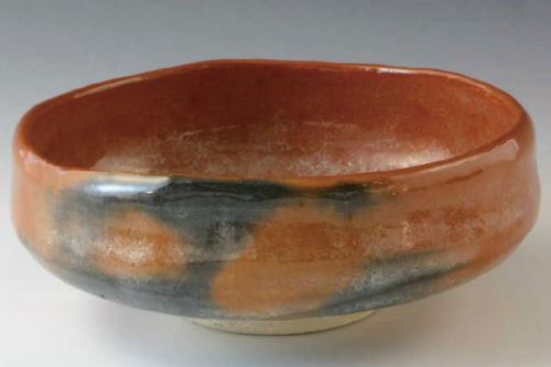 Kyo Kiyomizu yaki Japanese matcha bowl Raku yaki Badarai Chawan Aka Raku Japan