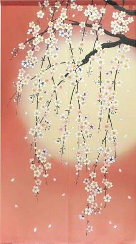 Noren Japanese Door Curtain 150*85cm Polyester Weeping cherry Moon Pink Japan
