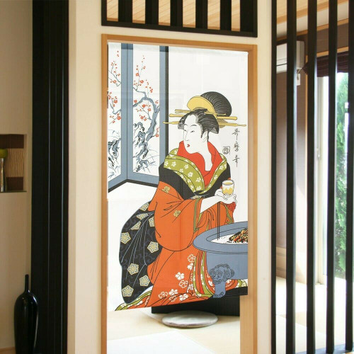 Noren Japanese Door Curtain Ukiyo-e 150*85cm Beautiful woman Hibachi Japan