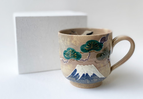 Kyo Kiyomizu yaki ware Japanese Mug Tea Coffee cup Iwai Fuji Blue Japan