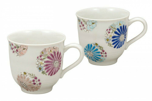 Pair Kutani yaki ware Mug Tea Coffee Cup set of 2 Hana Iro-e Yu Kiln