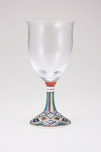 Edo glass Kutani Wa-glass Japanese Wine glass goblet Old Kutani rhombus Japan