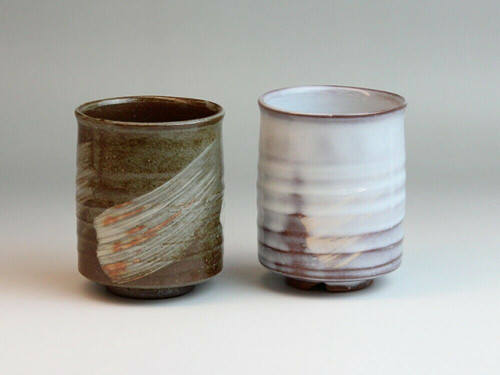 Hagi yaki ware Yunomi Japanese pottery tea cup set of 2 Nisai Two color