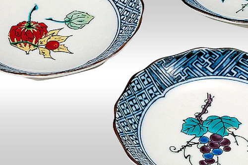 Kutani yaki ware Japanese Plate Dish set of 5 Fruit pattern 4.2 Japan