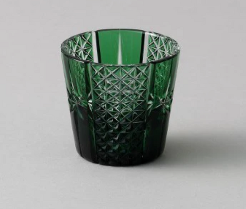 Edo kiriko Japanese Cutting Glass Nemoto Tatsuya Crystal Deep Green Sake cup