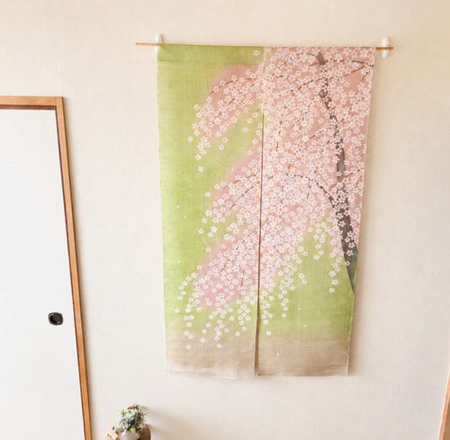 Kyoto Noren Japanese door curtain tapestry Linen 150*88cm Roketsu dye Cherry