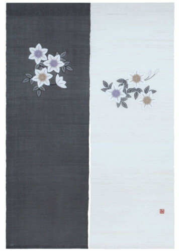 Kyoto Noren Japanese door curtain tapestry Linen 150*88cm White Clematis