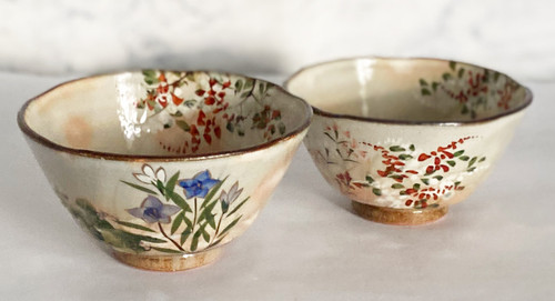 Pair Japanese Chawan Rice Bowl Kyo Kiyomizu yaki ware Kyoto Autumn Japan